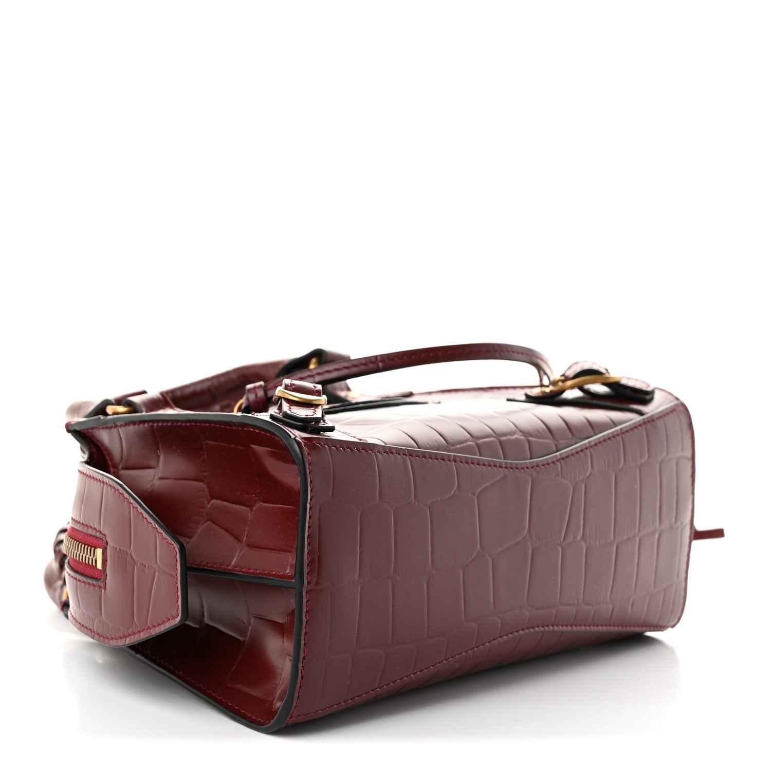 Balenciaga Semi Shiny Calfskin Crocodile Embossed Neo Classic Gold Hardware Mini City Dark Red 4 of 10