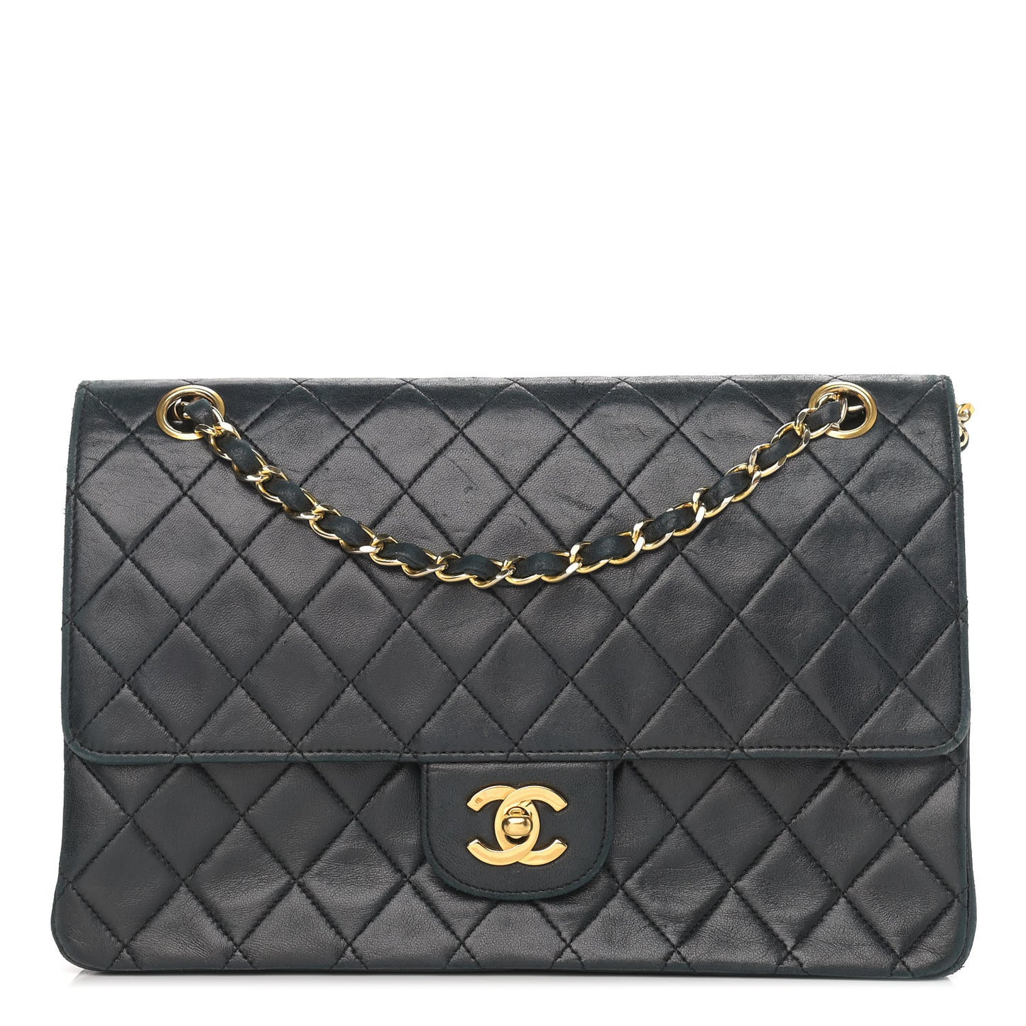 Lambskin Quilted Medium Double Flap Black