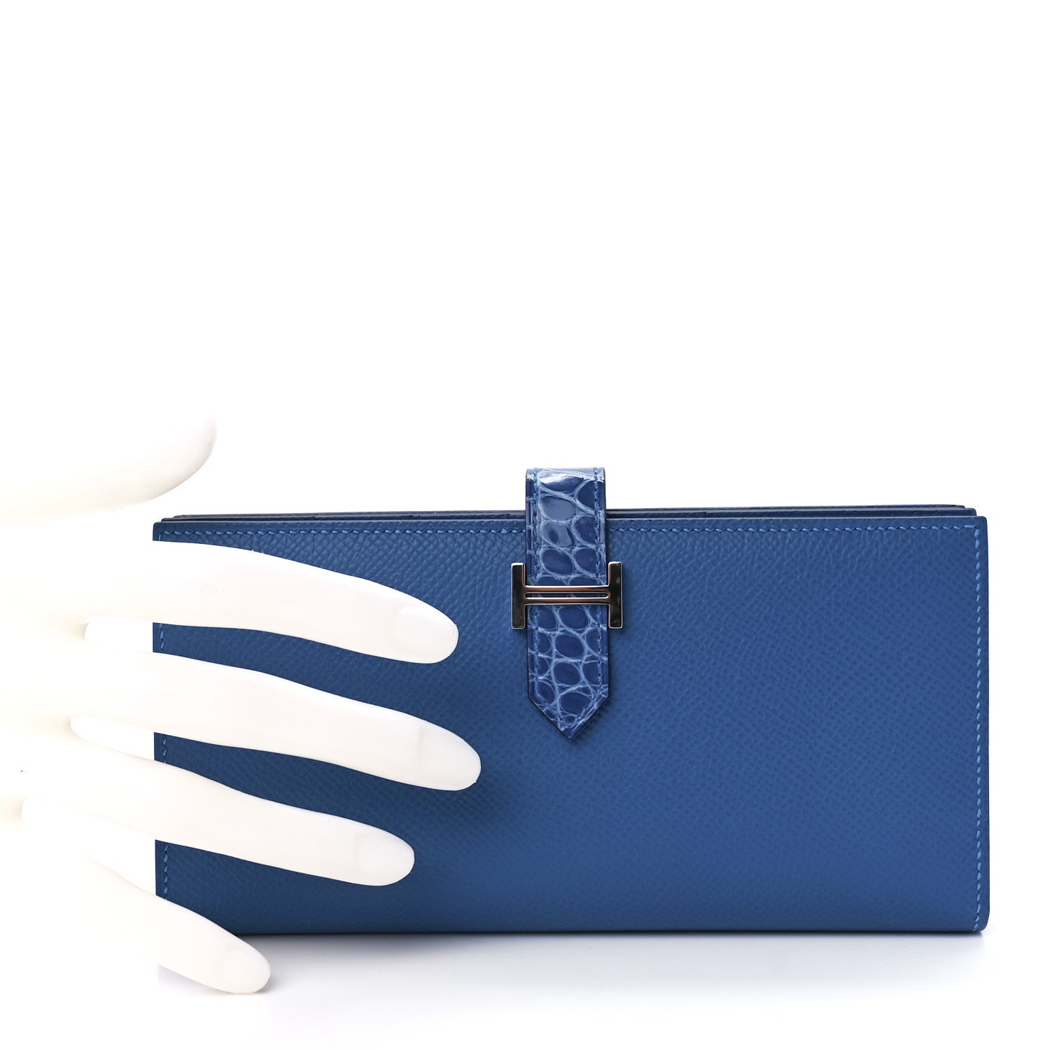 Hermes Epsom Shiny Alligator Bearn Touch Gusset Wallet Mykonos Bleu Zellige 2 of 14
