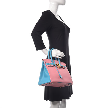 Hermes Chevre Bi-Color Horseshoe Birkin 30 Rose Confetti Bleu Azteque 2 of 10