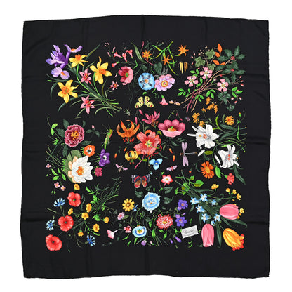Gucci Silk Twill Flora Beauty Square Scarf Black 1 of 6