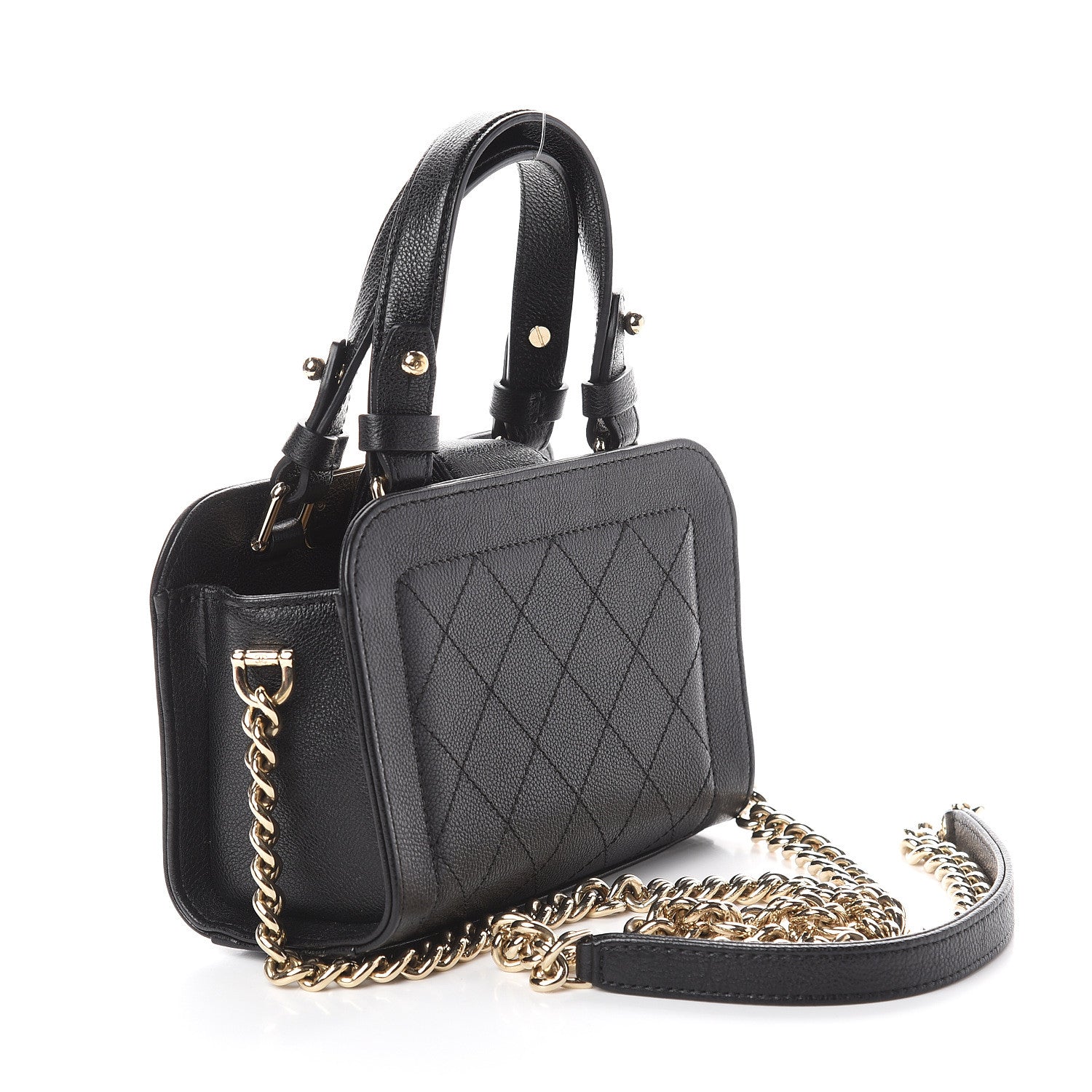Chanel Grained Calfskin Stitched Mini Label Click Shopper Tote Black 2 of 8
