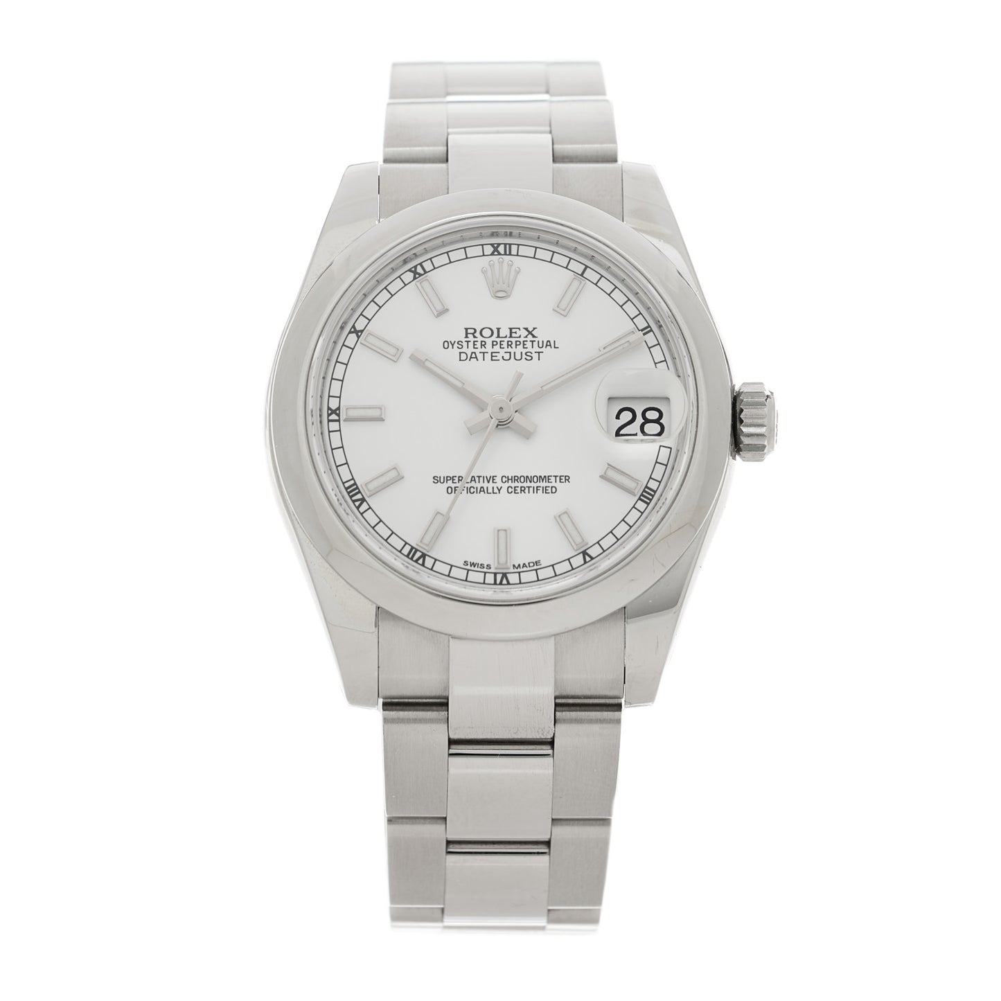 Stainless Steel 31mm Oyster Perpetual Datejust Watch White 178240
