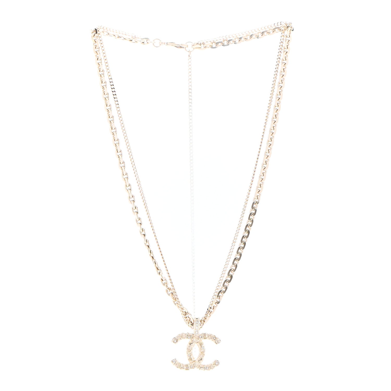 Chanel Crystal CC Multi Strand Chain Necklace Gold 3 of 5
