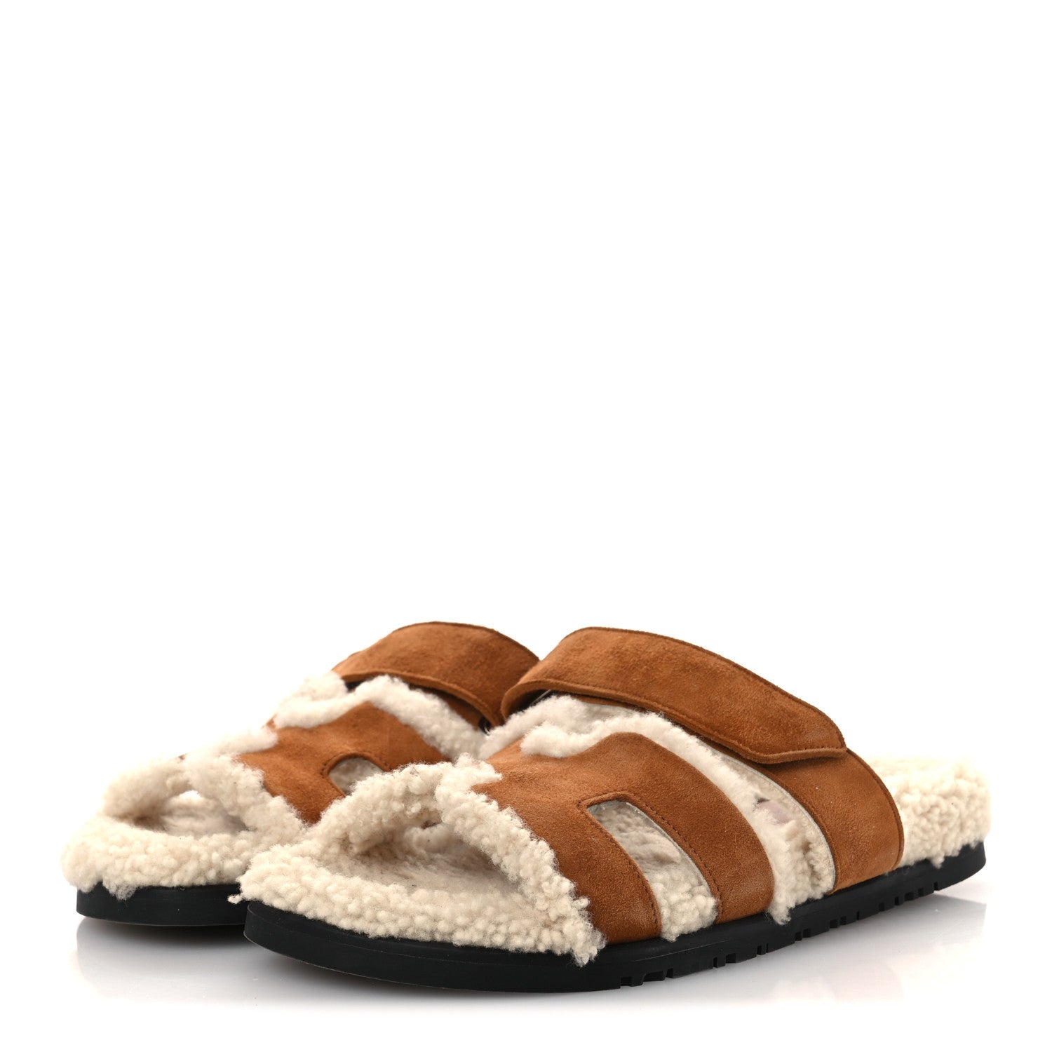 Hermes Suede Goatskin Woolskin Womens Chypre Sandals 37.5 Naturel Ecru 4 of 10