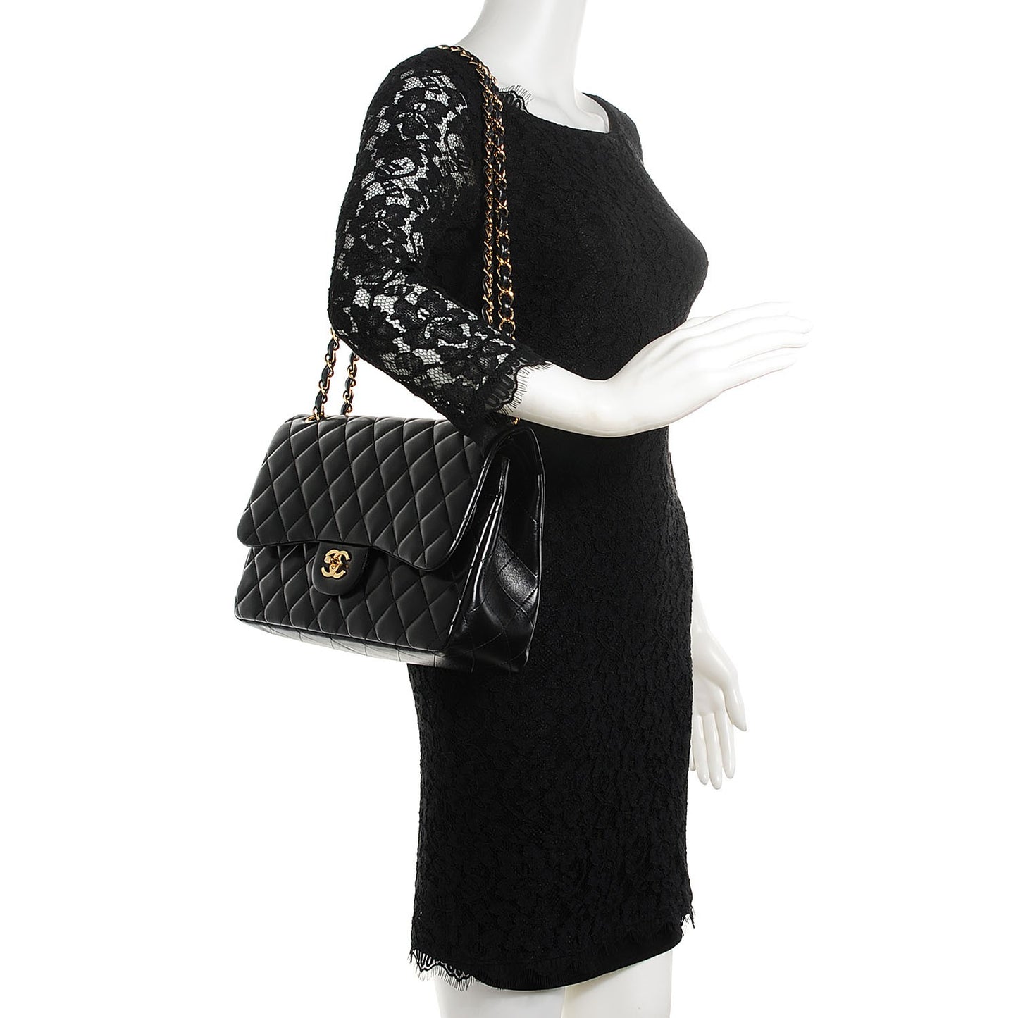 Lambskin Quilted Jumbo Double Flap Black