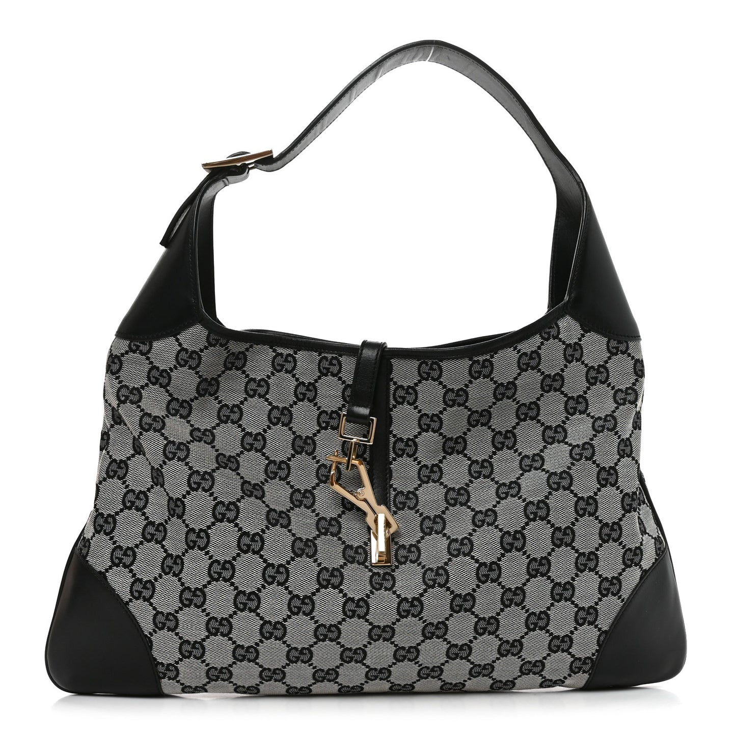 Monogram Lobster Clasp Jackie O Hobo Beige Black