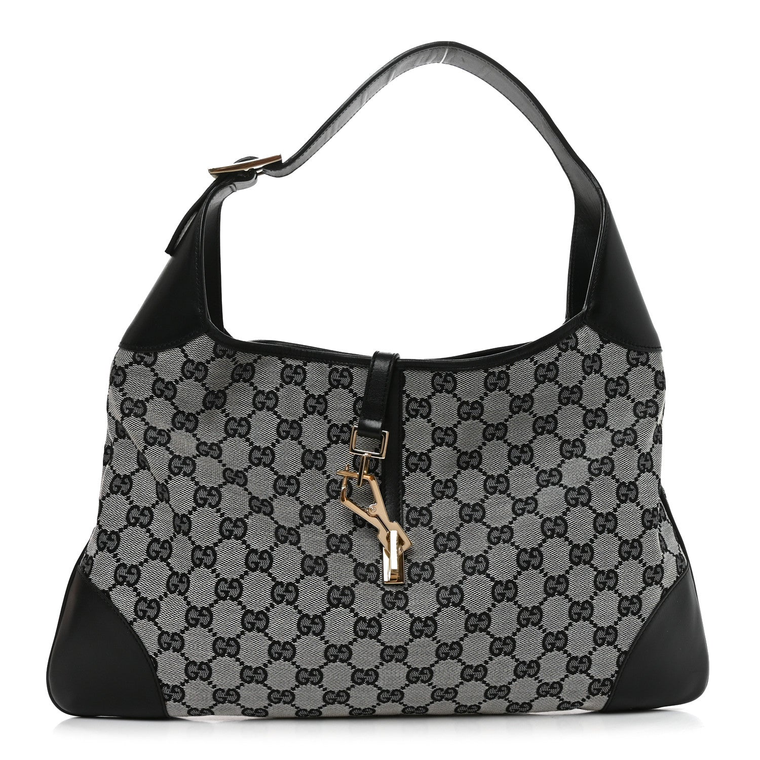 Gucci Monogram Lobster Clasp Jackie O Hobo Beige Black 1 of 10