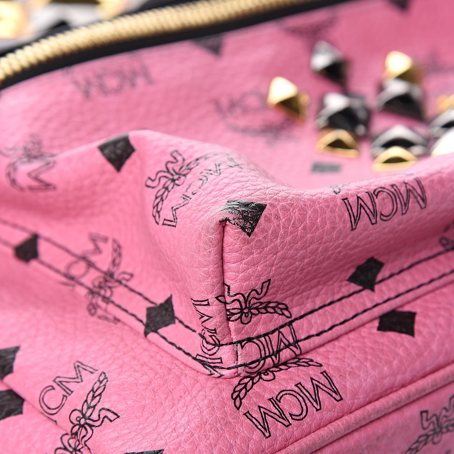 MCM Visetos Studded Colorblock Stark Brock Backpack Pink Black 11 of 16