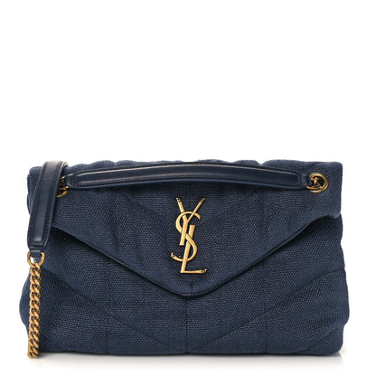 Saint Laurent Canvas Quilted Small Loulou Puffer Monogram Chain Satchel Marine 2 of 15
