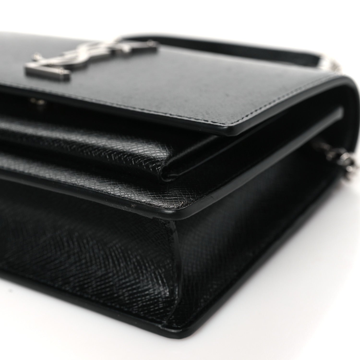 Saint Laurent Coated Bark Calfskin Sunset Chain Wallet Black 9 of 9