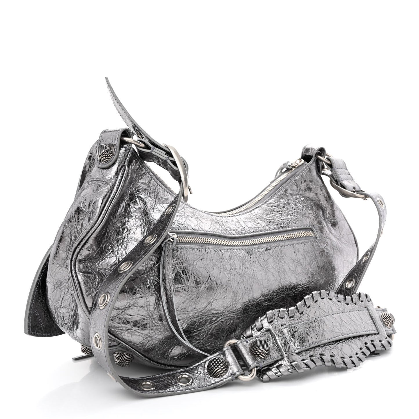 Metallic Agneau Arena Small Le Cagole Shoulder Bag Silver