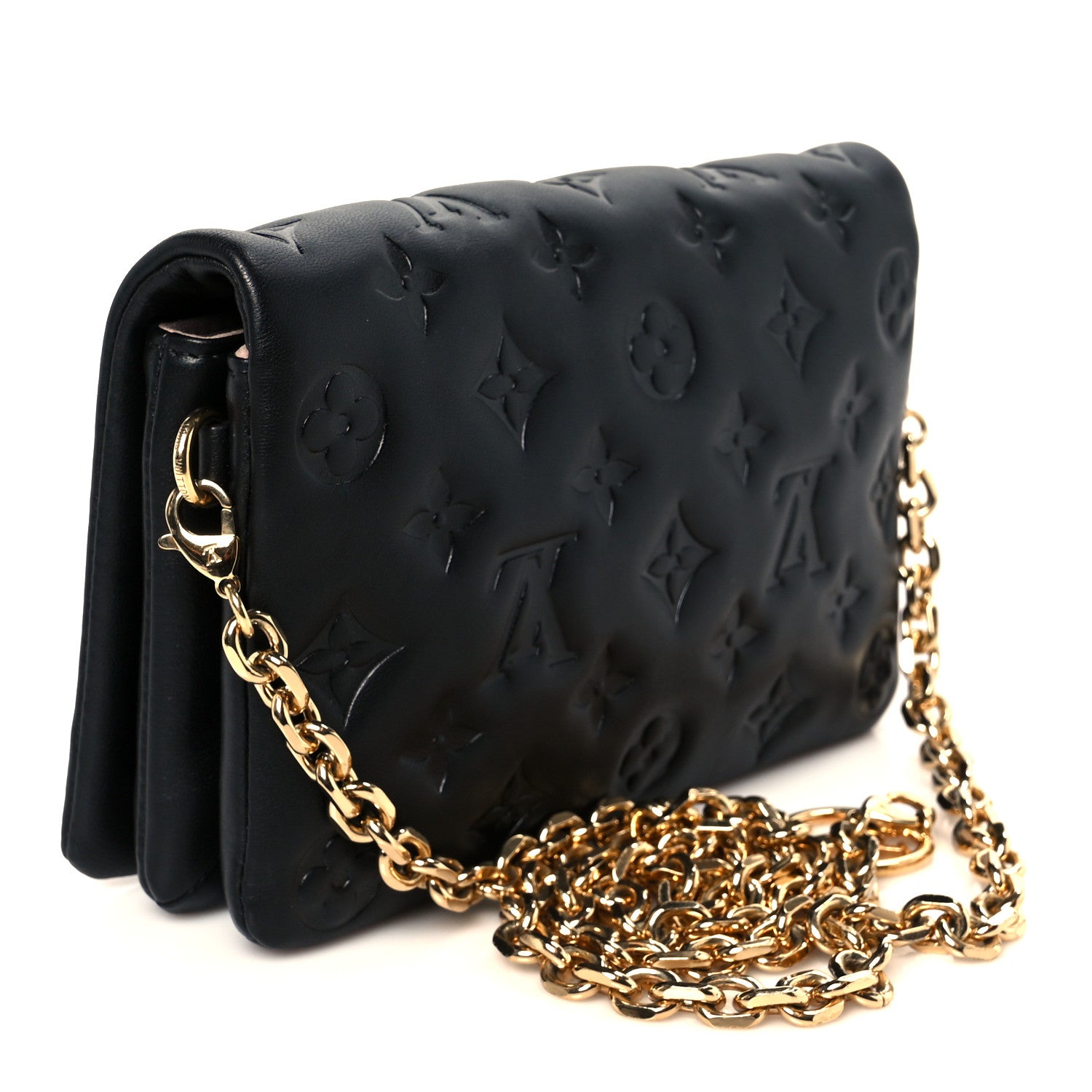 Louis Vuitton Lambskin Embossed Monogram Pochette Coussin Black 3 of 9