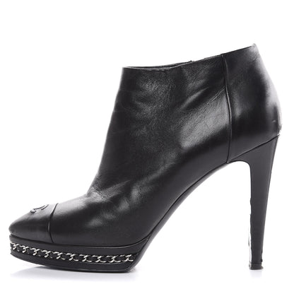 Chanel Lambskin CC Platform Cap Toe Chain Ankle Boots 38.5 Black 1 of 16
