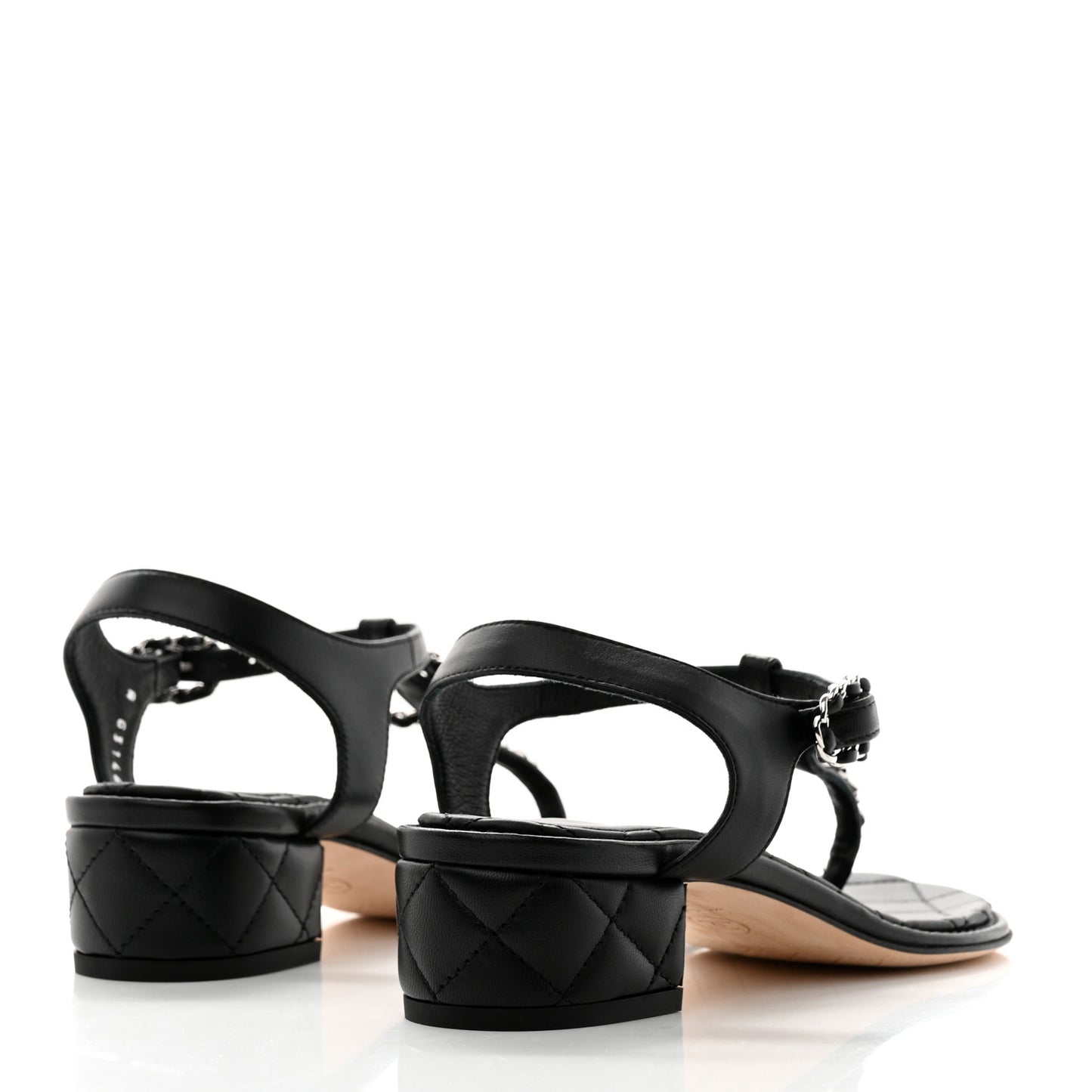 Lambskin Chain CC Thong Sandals 35.5 Black