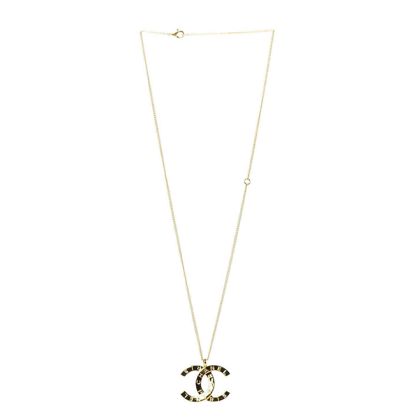 Metal CC Paris Button Necklace Gold