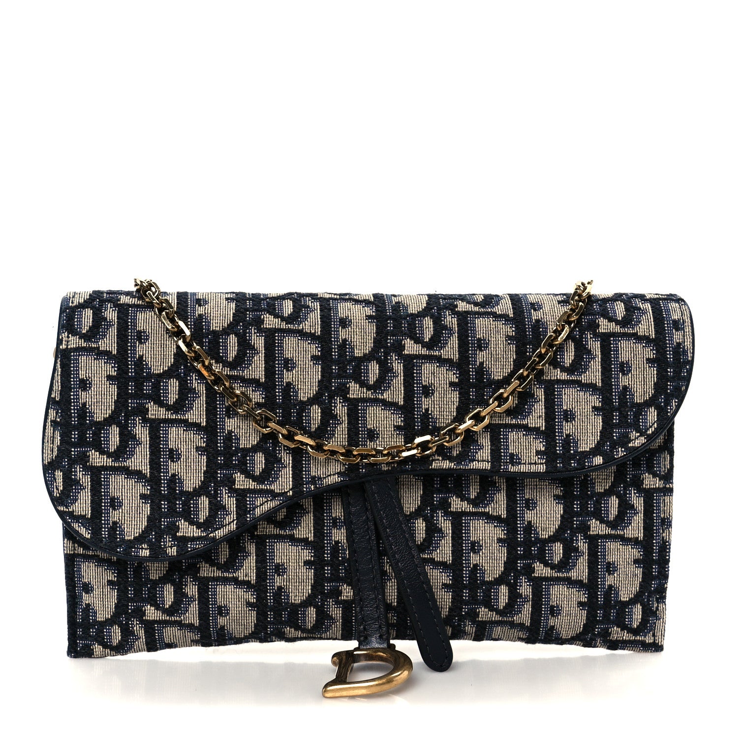Christian Dior Oblique Saddle Chain Long Wallet Blue 1 of 14