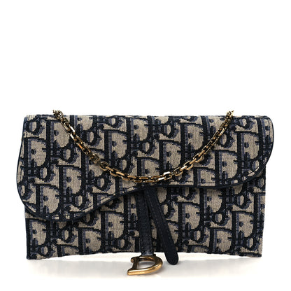 Christian Dior Oblique Saddle Chain Long Wallet Blue 1 of 14