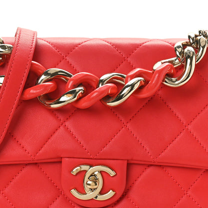 Chanel Lambskin Quilted Resin Bi-Color Chain Flap Bag Red 8 of 10