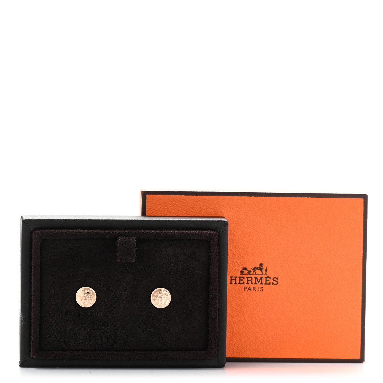Hermes 18K Rose Gold TPM Ex-Libris Stud Earrings 5 of 5