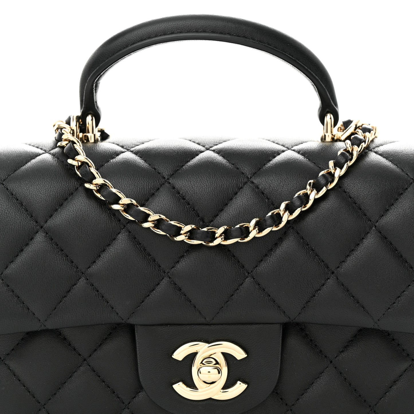 Lambskin Quilted Mini Top Handle Rectangular Flap Black