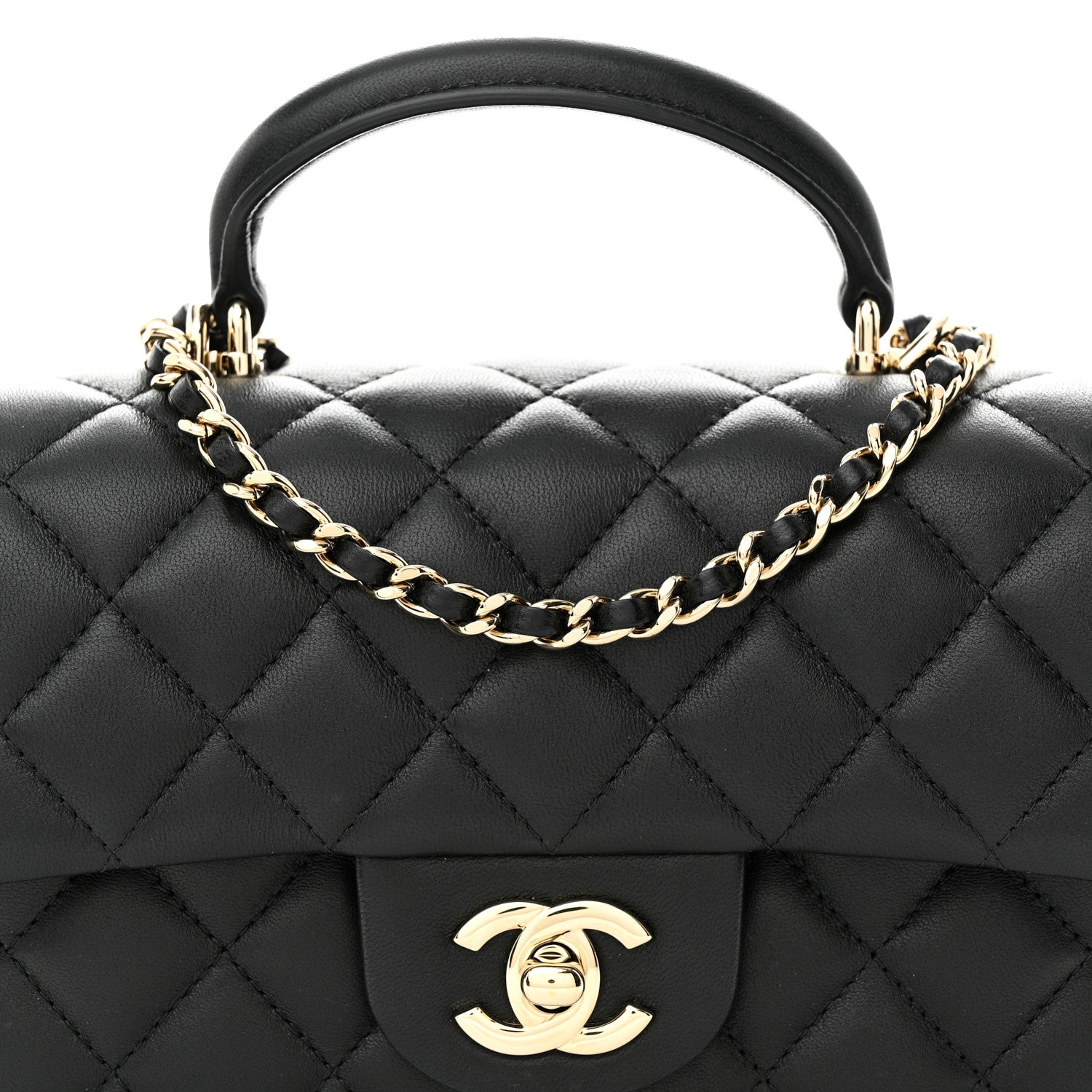 Chanel Lambskin Quilted Mini Top Handle Rectangular Flap Black 9 of 11