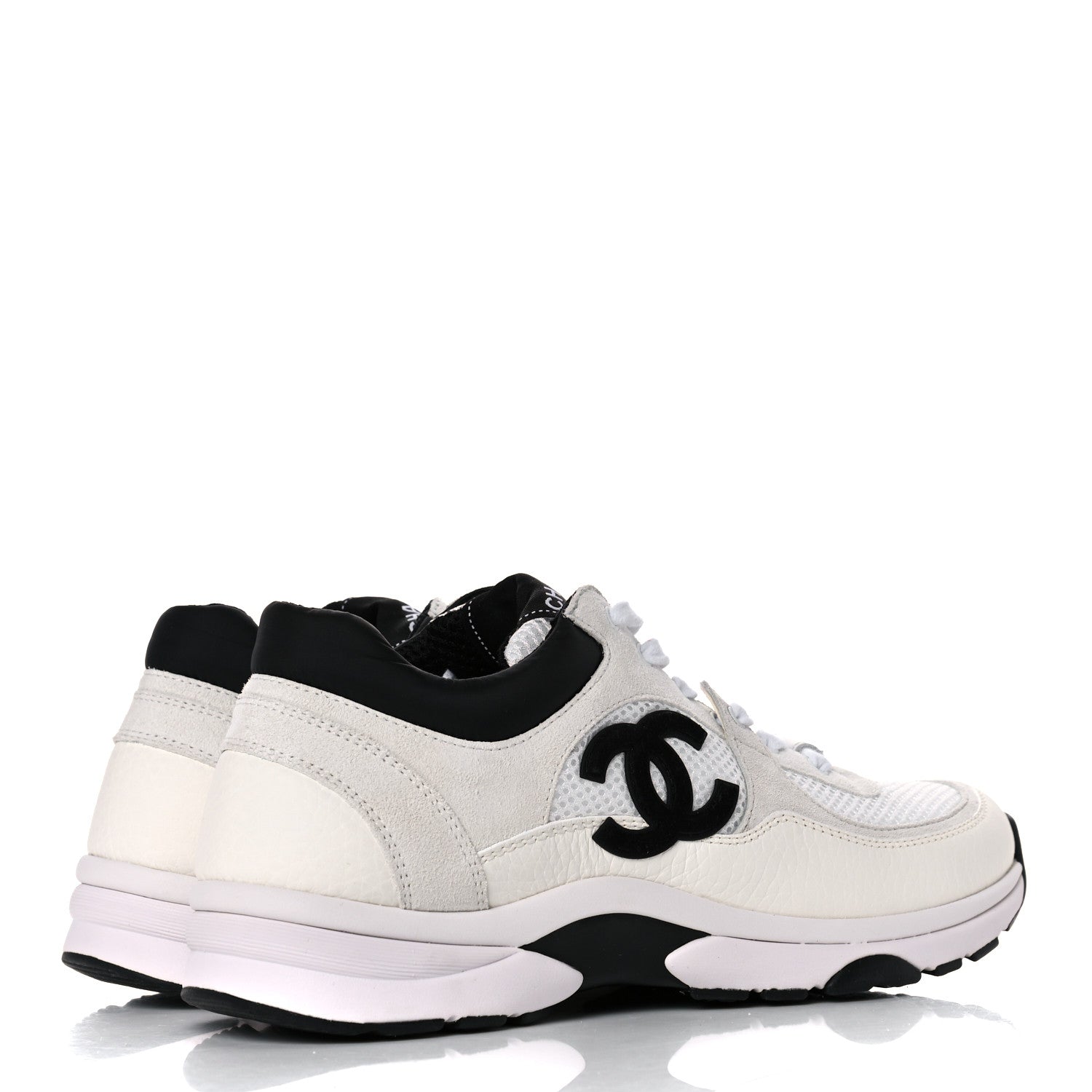 Chanel Mesh Suede Calfskin Grained Calfskin Womens CC Sneakers 39 White Black 4 of 8
