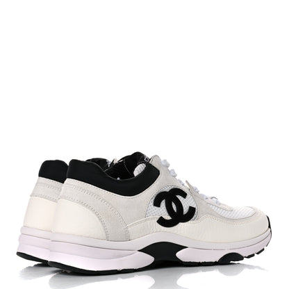 Chanel Mesh Suede Calfskin Grained Calfskin Womens CC Sneakers 39 White Black 4 of 8