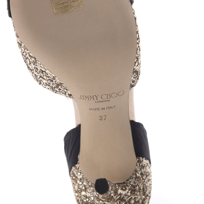 Jimmy Choo Glitter Lyrin 85 D'Orsay Pumps 37 Black Gold 6 of 7