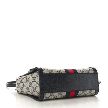 Gucci GG Supreme Monogram Textured Dollar Calfskin Web Small Ophidia Tote Bag Beige Blue 4 of 10
