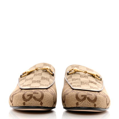Gucci Monogram Jumbo GG Malaga Kid Womens Princetown Slippers 39 Camel Ebony New Acero Beige 2 of 9