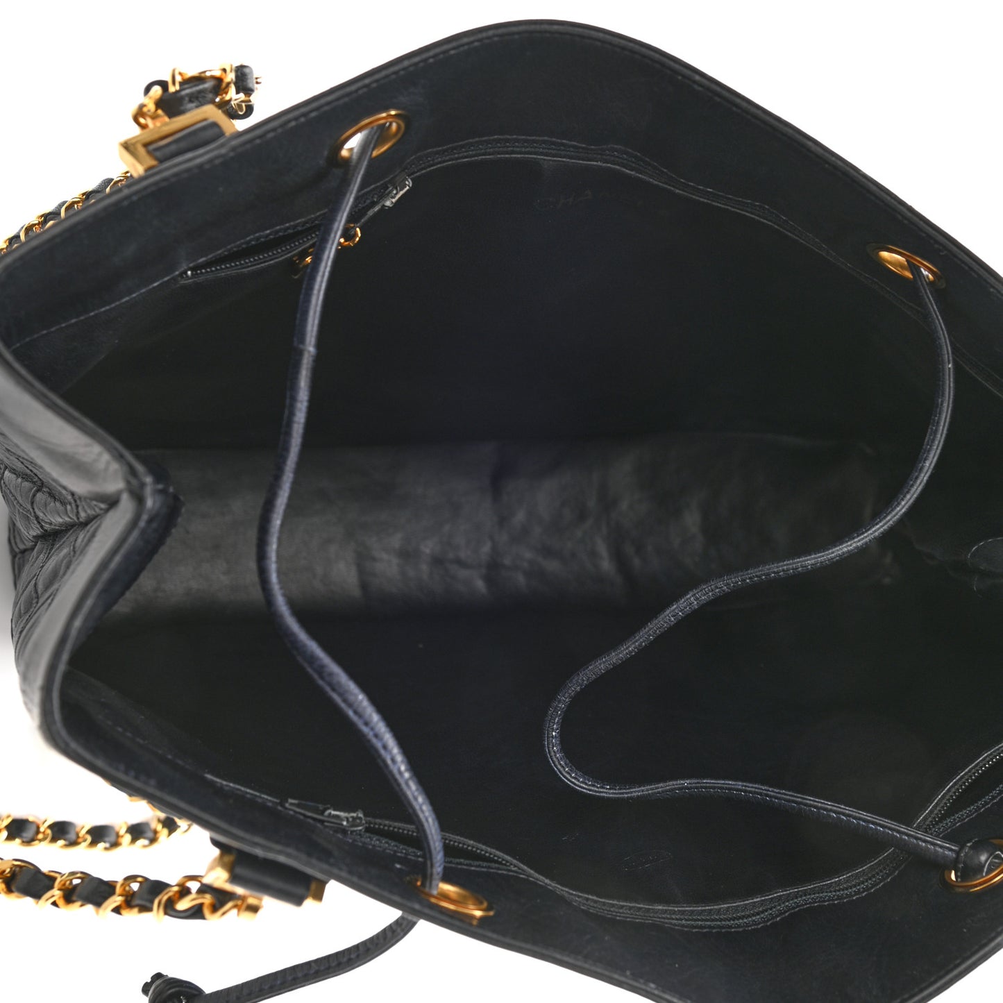 Calfskin Quilted Drawstring Shopping Tote Blue