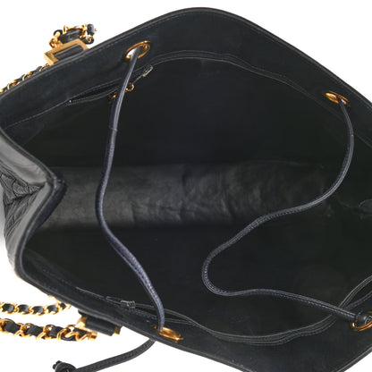Chanel Calfskin Quilted Drawstring Shopping Tote Blue 5 of 8