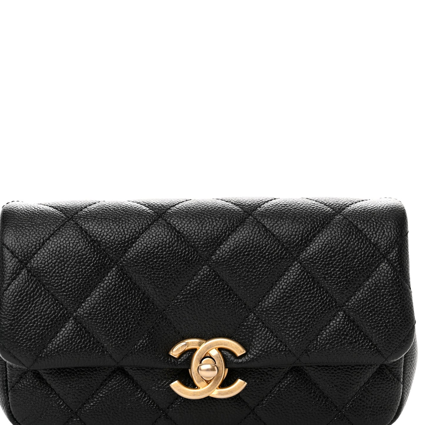 Shiny Caviar Quilted Chain Melody Waist Belt Bag Black