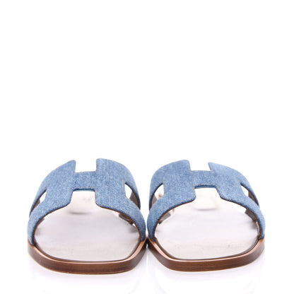 Hermes Denim Canvas Oran Sandals 36.5 Bleu Clair 2 of 11