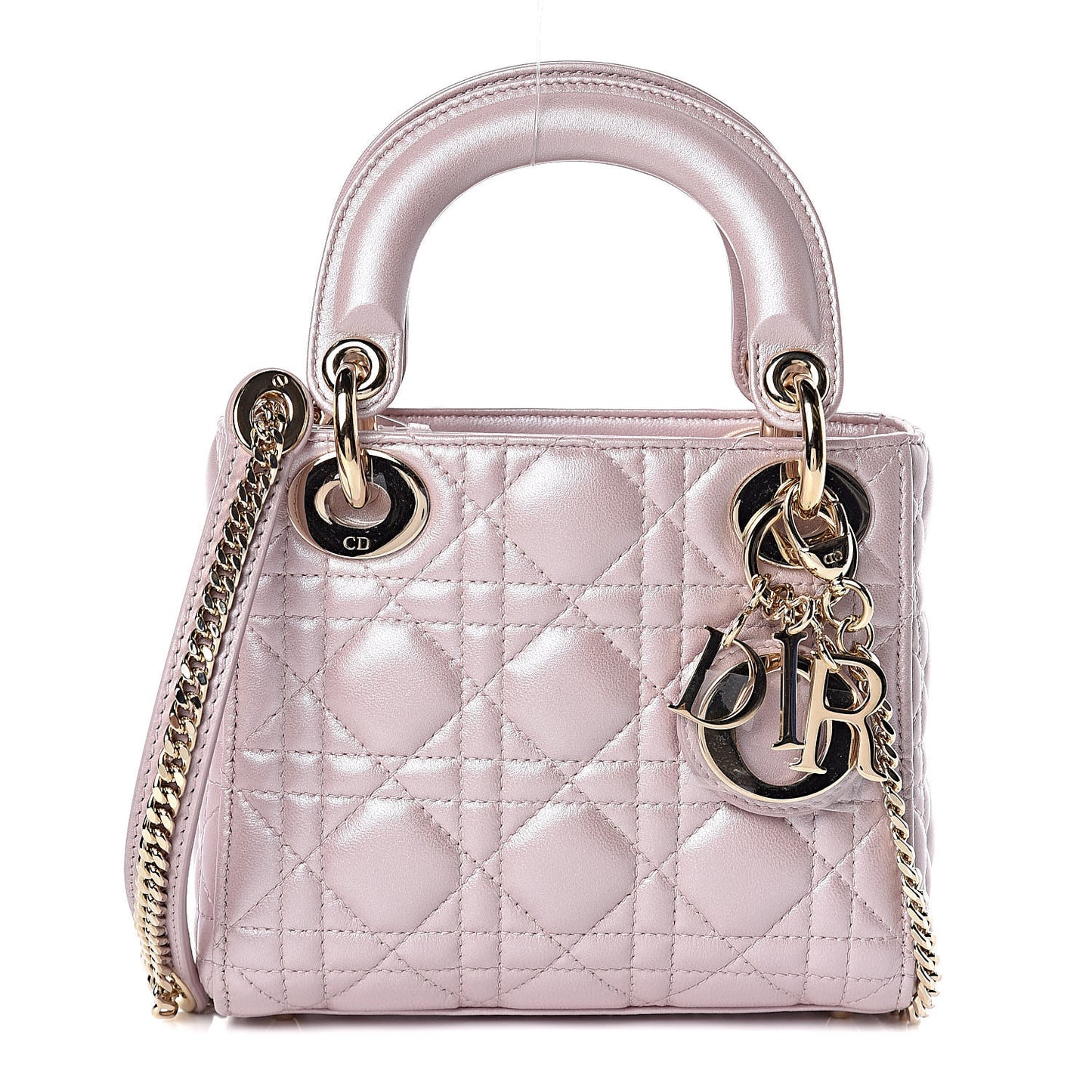 Metallic Lambskin Cannage Mini Lady Dior Lotus