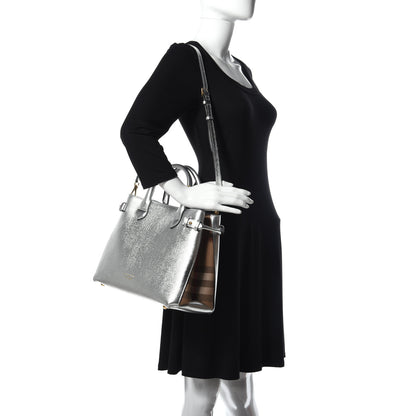 Burberry Metallic Grainy Calfskin House Check Medium Banner Tote Silver 2 of 11