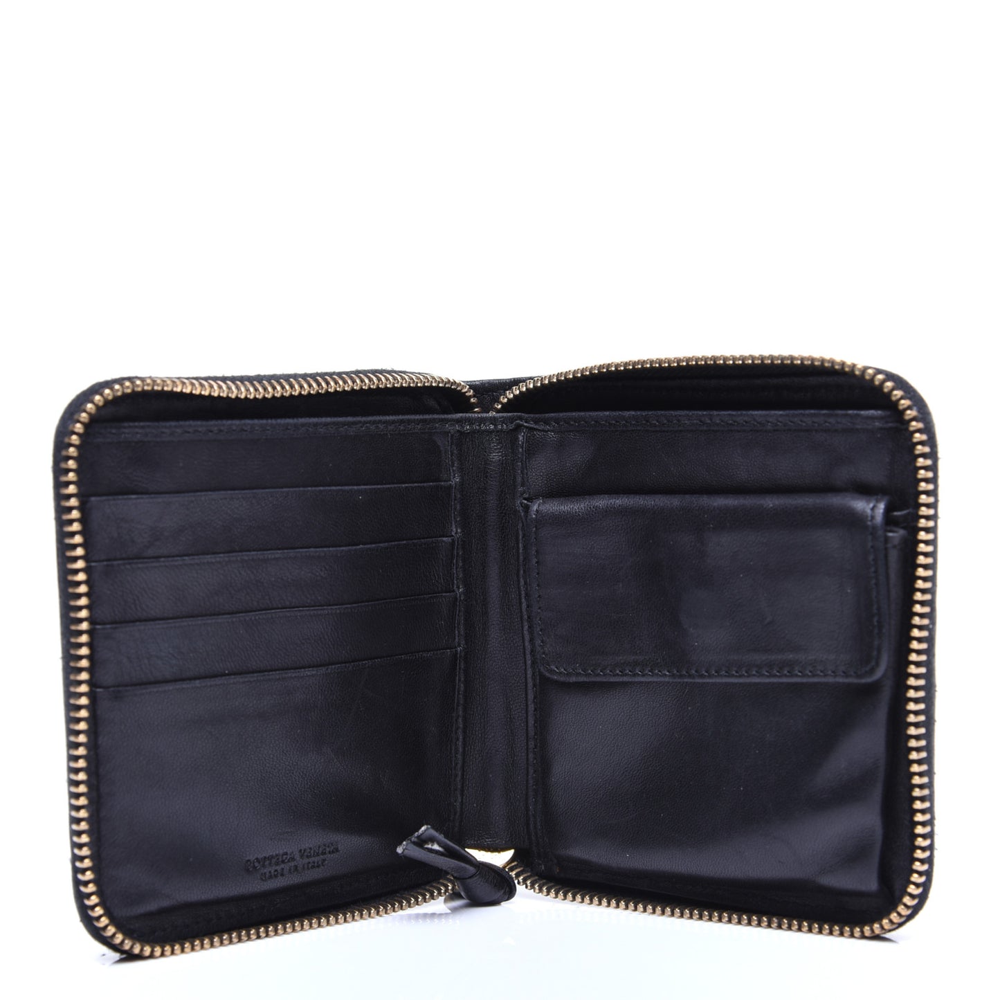Nappa Intrecciato Zip Around Compact Wallet Black