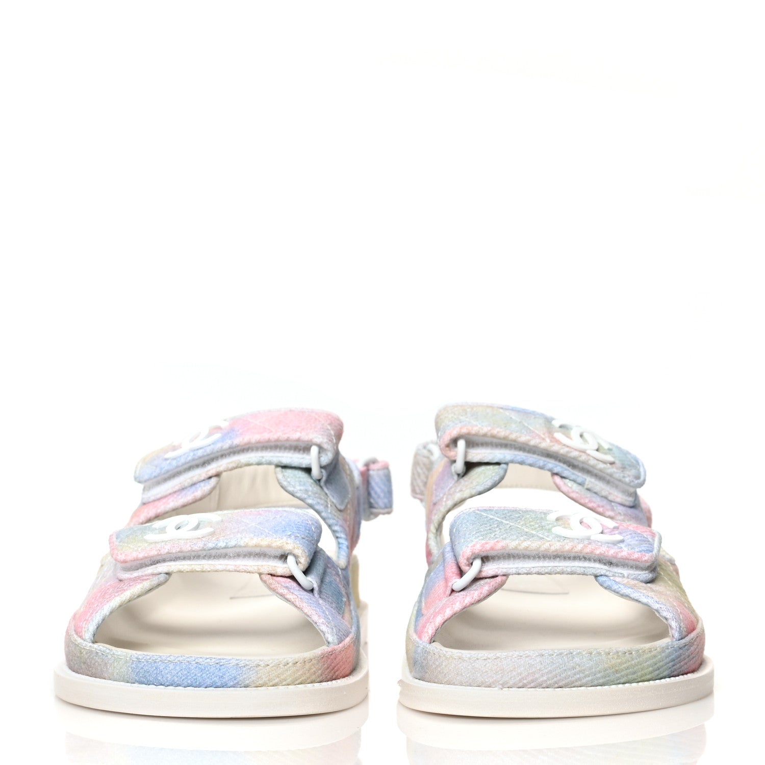 Chanel Printed Fabric Quilted Dad Sandals 37.5 Green Pink Blue 2 of 8