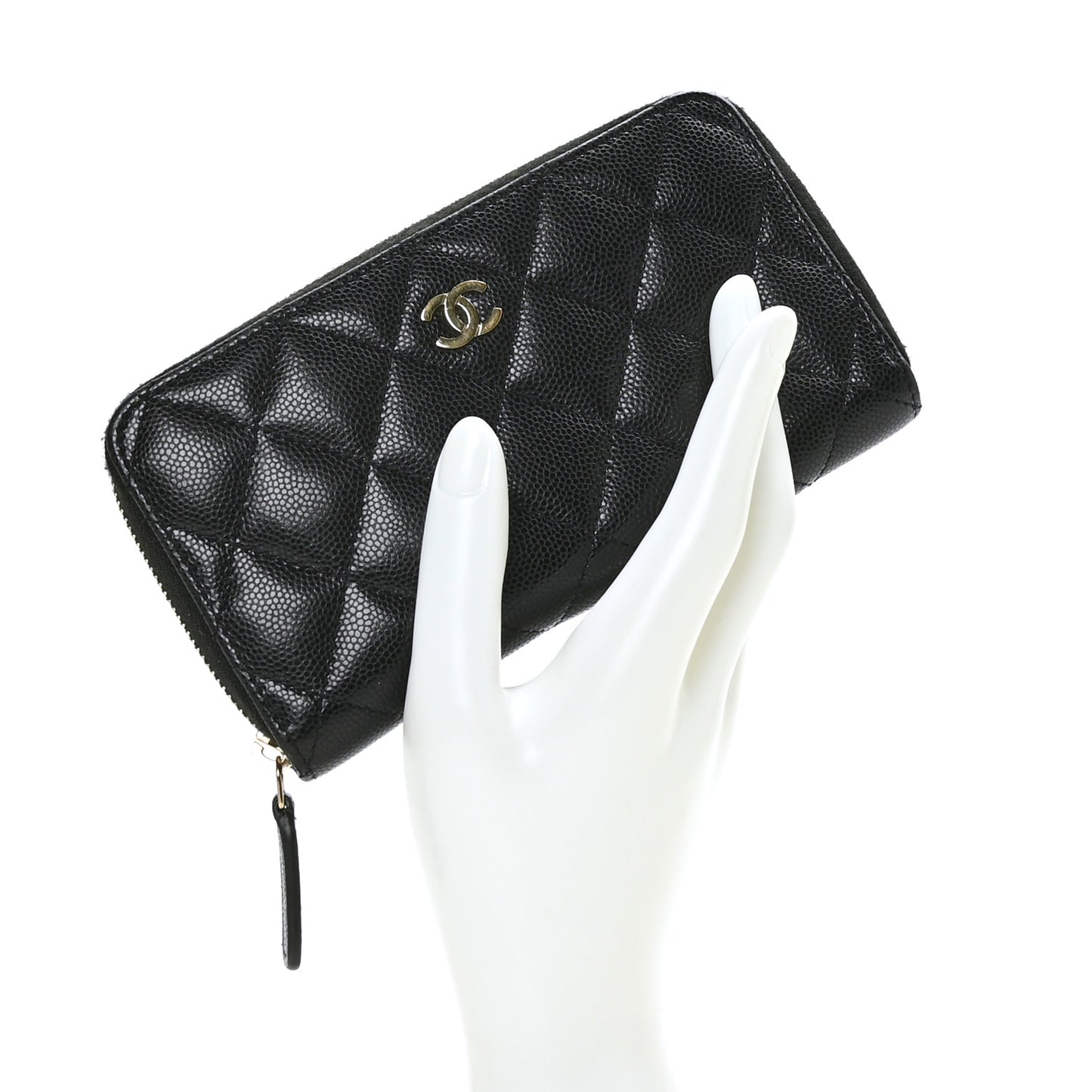 Caviar Quilted Medium Zip Around Wallet Black