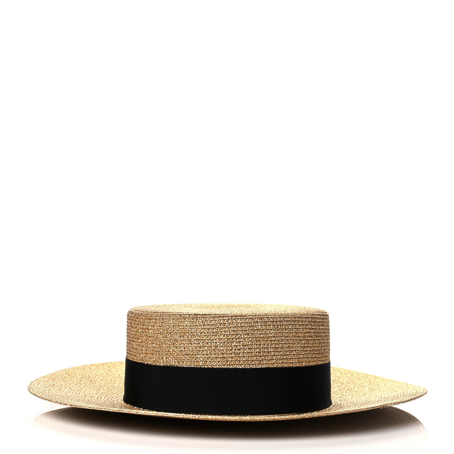 Glittered Straw Grosgrain Wide Brim Hat S Gold Black