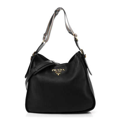 Prada Vitello Daino Hobo Messenger Bag Black 1 of 12