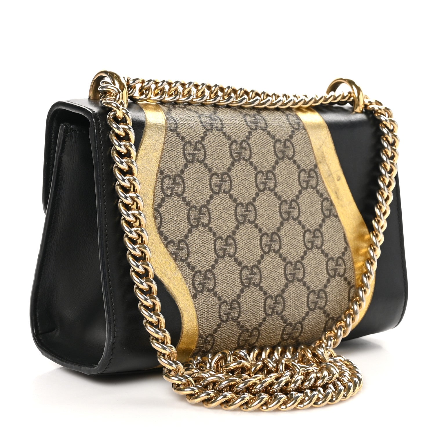 Gucci Calfskin GG Supreme Monogram Small Padlock Shoulder Bag Black Gold 3 of 10