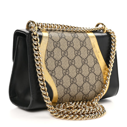 Gucci Calfskin GG Supreme Monogram Small Padlock Shoulder Bag Black Gold 3 of 10