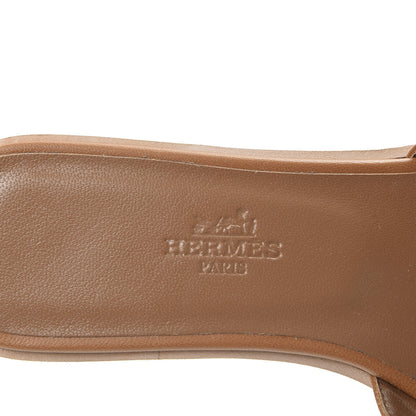 Hermes Metallic Lambskin Nappa Laurel Oran Sandals 35 Naturel Champagne 8 of 10