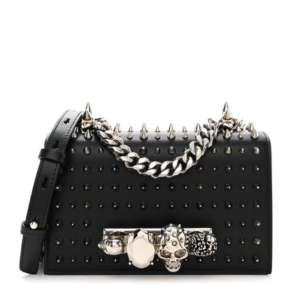 Alexander McQueen Calfskin Studded Knuckle Satchel Black Silver 1 of 12