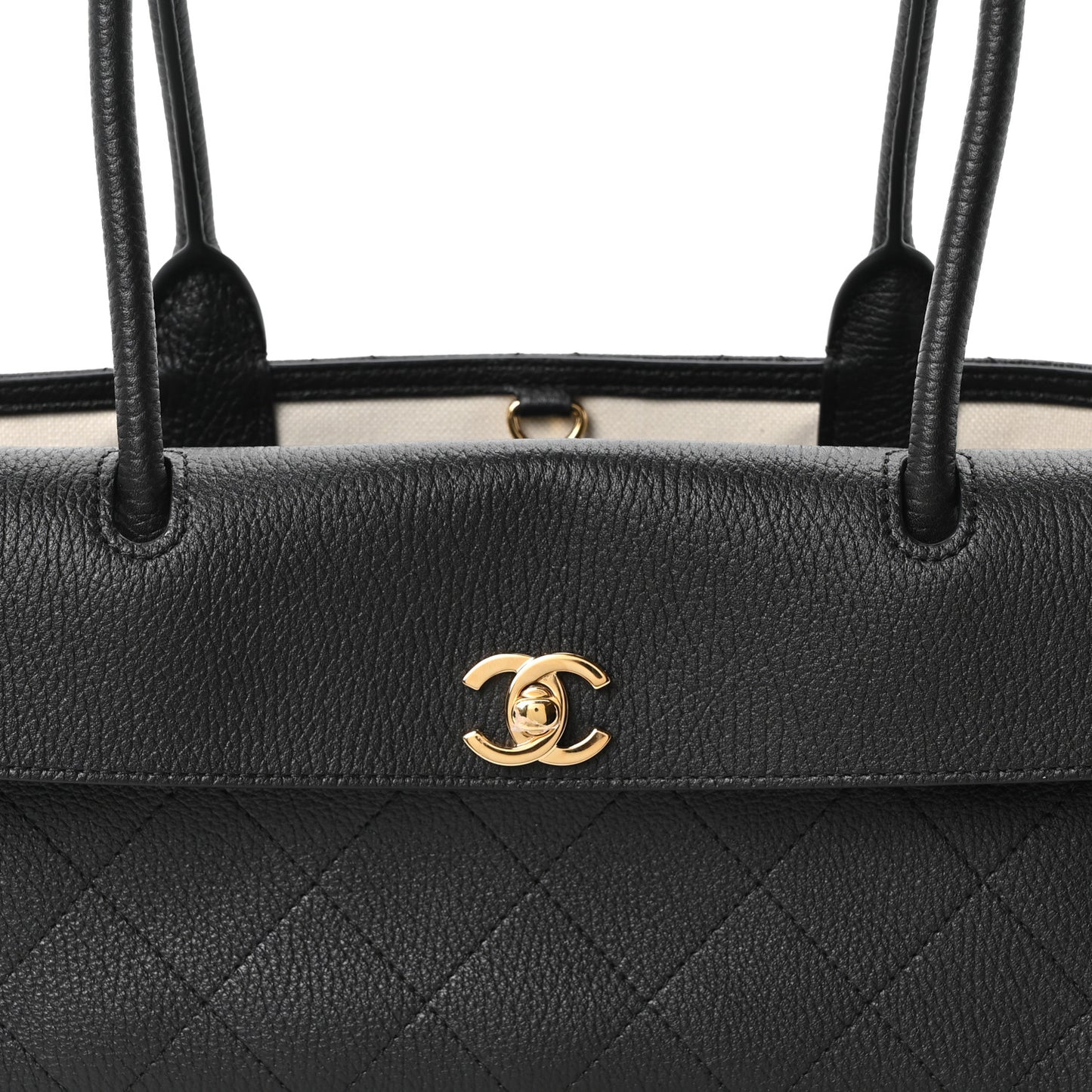 Grained Calfskin Stitched Urban Essentials Small Shopping Bag Black