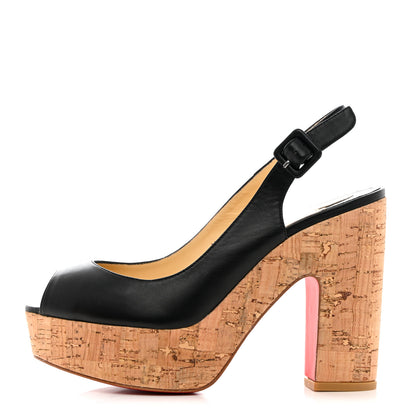 Christian Louboutin Calfskin Cork Dona Anna 120 Wedges 38 Black Natural 1 of 11