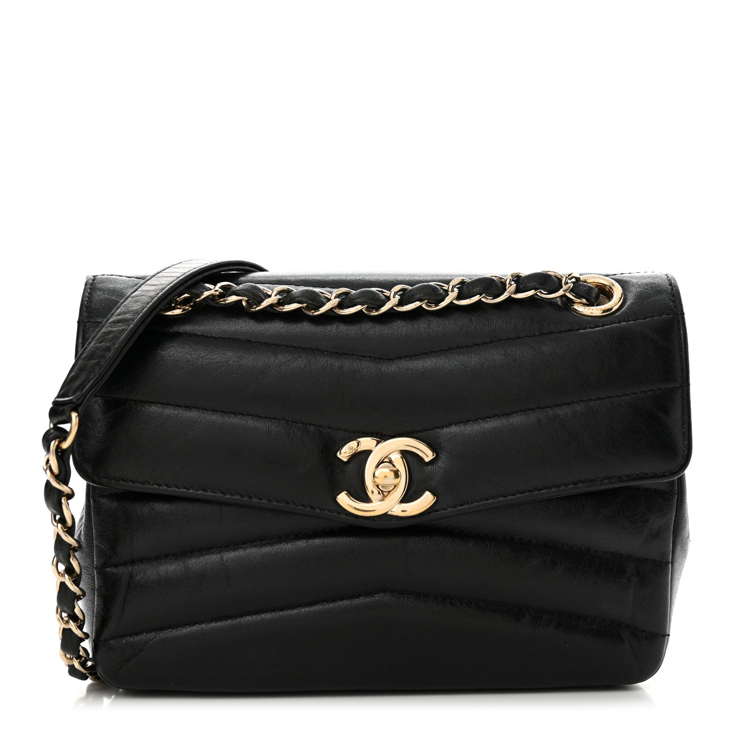 Chanel Shiny Lambskin Quilted Small Chevron Miroir Black 1 of 19