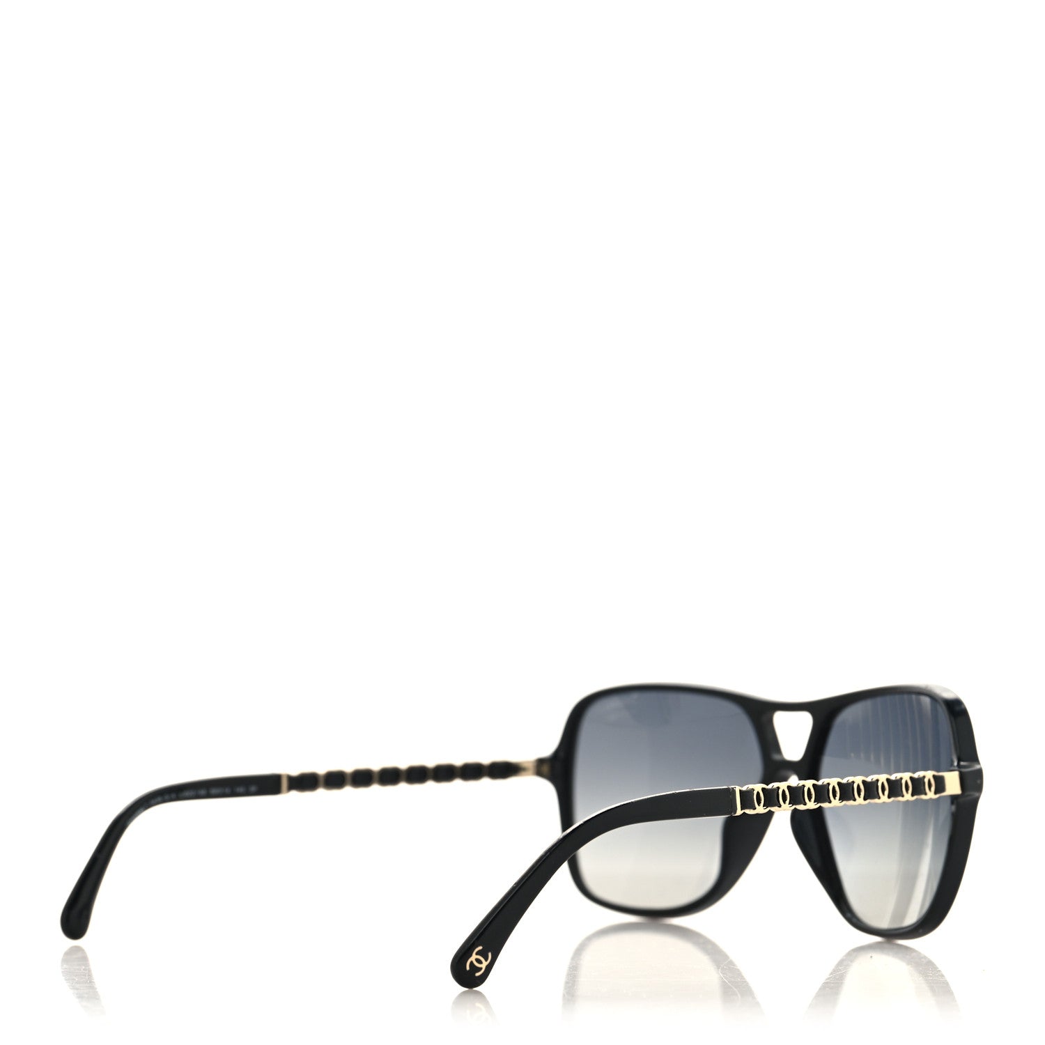 Chanel Metal Calfskin Polarized CC Chain Pilot Sunglasses 5439-Q-A Black 4 of 6